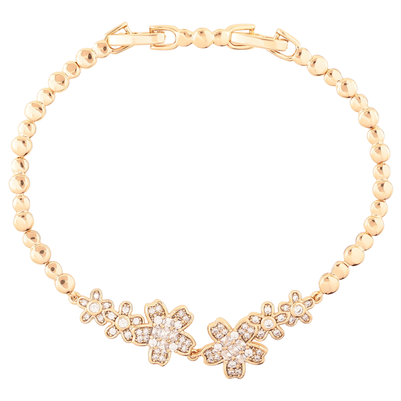 Браслет Xuping Позолота 18K Цветочки с цирконием размер с доп. замком 17.5,19.5см х 3мм фото №1 Браслет Xuping Позолота 18K Цветочки с цирконием размер с доп. замком 17.5,19.5см х 3мм фото №1
