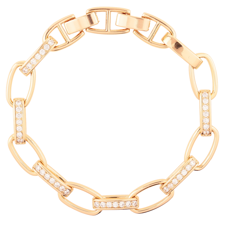 Браслет Xuping Позолота 18K Звенья с дорожками циркония размер с доп. замком 17.5,19см х 3-8мм фото №1