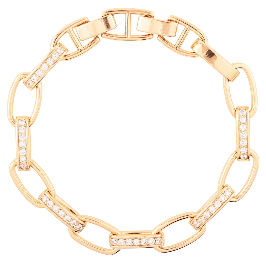 Браслет Xuping Позолота 18K Звенья с дорожками циркония размер с доп. замком 17.5,19см х 3-8мм фото №1