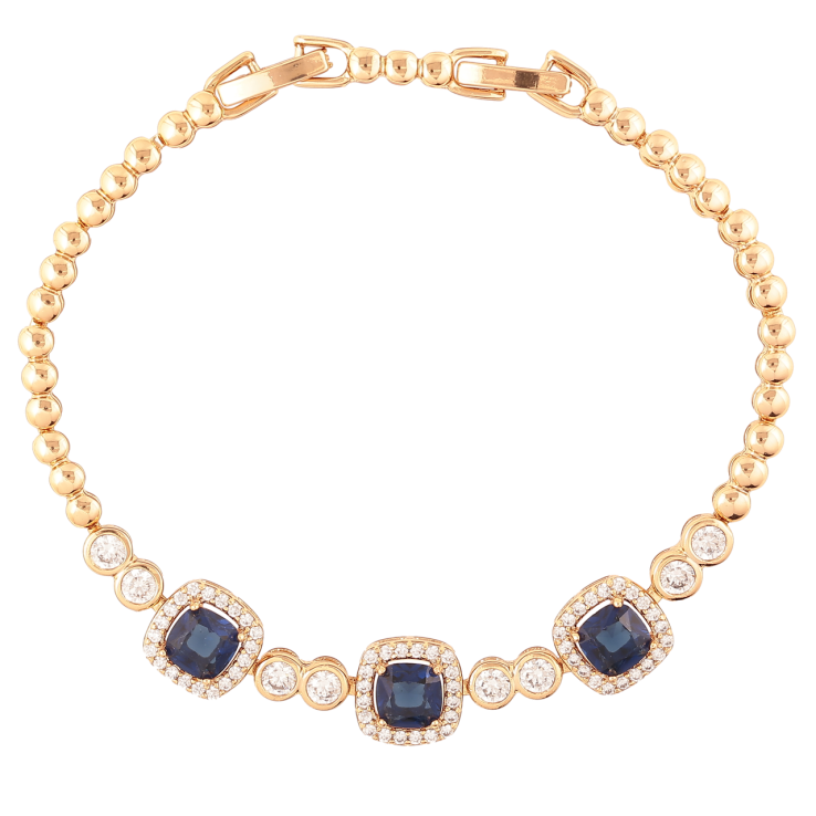 Браслет Xuping Позолота 18K Узор с цирконием и синими фианитами размер с доп. замком 17.5,19.5см х 3мм фото №9 Браслет Xuping Позолота 18K Узор с цирконием и синими фианитами размер с доп. замком 17.5,19.5см х 3мм фото №9