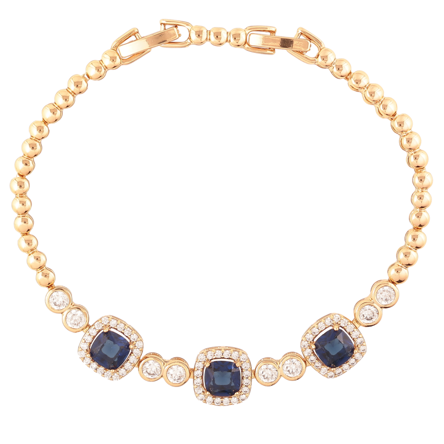 Браслет Xuping Позолота 18K Узор с цирконием и синими фианитами размер с доп. замком 17.5,19.5см х 3мм фото №1 Браслет Xuping Позолота 18K Узор с цирконием и синими фианитами размер с доп. замком 17.5,19.5см х 3мм фото №1