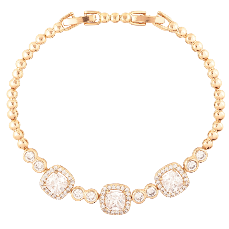 Браслет Xuping Позолота 18K Узор с цирконием и фианитами размер с доп. замком 17.5,19.5см х 3мм фото №1