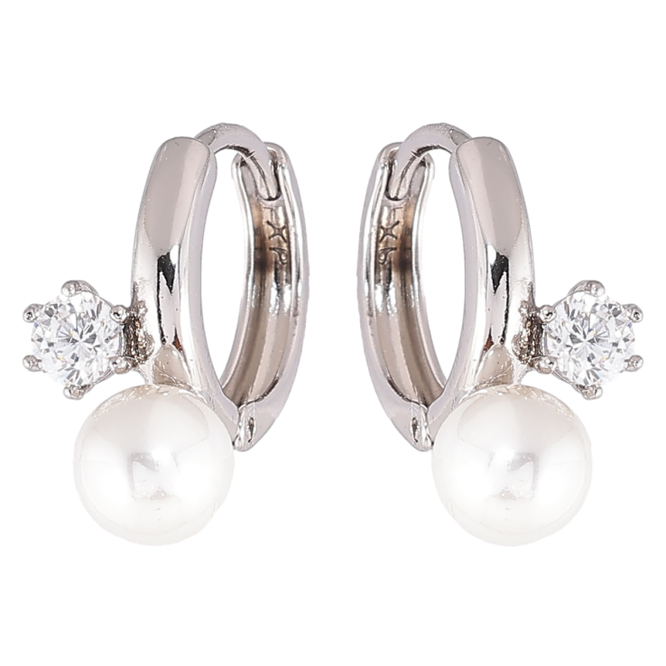 Серьги Xuping Родий колечки Узор с цирконием и жемчугом фото №3 Серьги Xuping Родий колечки Узор с цирконием и жемчугом фото №3