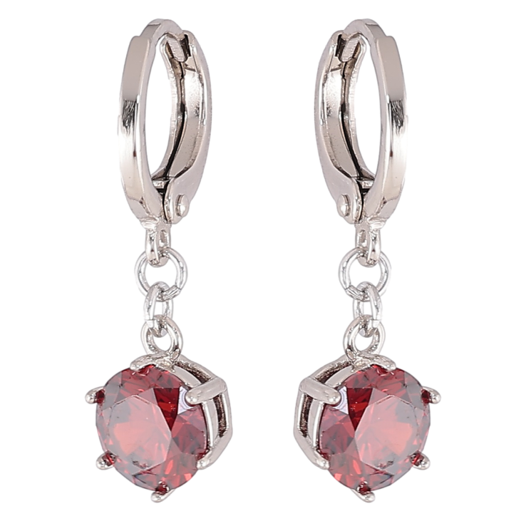 Серьги Xuping Родий подвески на колечках Красные фианиты ø 7мм фото №14