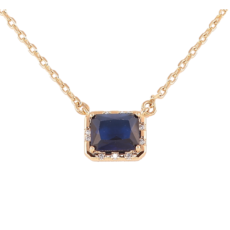 Подвеска на цепочке Xuping Позолота 18K Синий фианит в оправе с цирконием длина 45-50см х 1.5мм фото №1