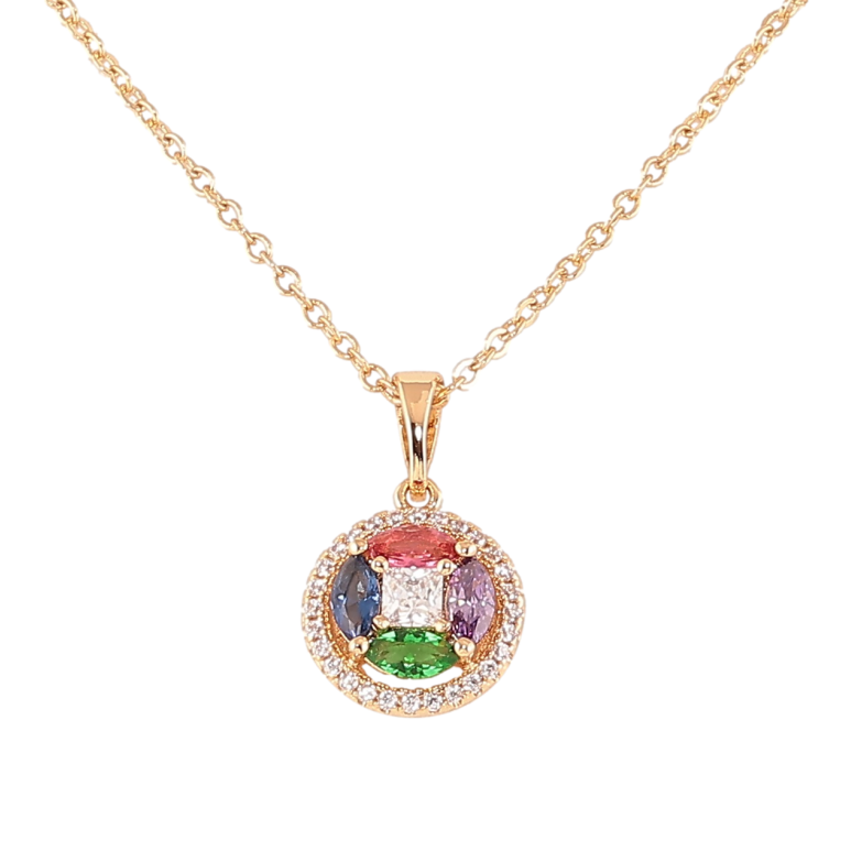 Кулон на цепочке Xuping Позолота 18K Разноцветные фианиты в обрамлении циркония длина 44-49см х 1.5мм фото №1
