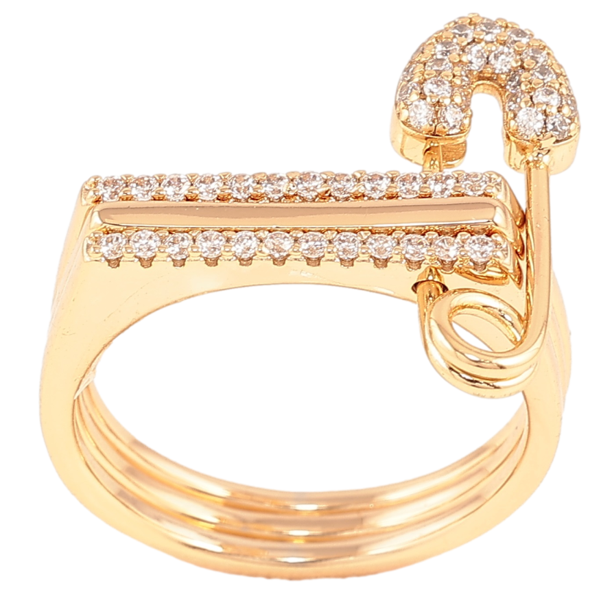 Кольцо Xuping Позолота 18K Тройное с булавкой и цирконием фото №1 Кольцо Xuping Позолота 18K Тройное с булавкой и цирконием фото №1
