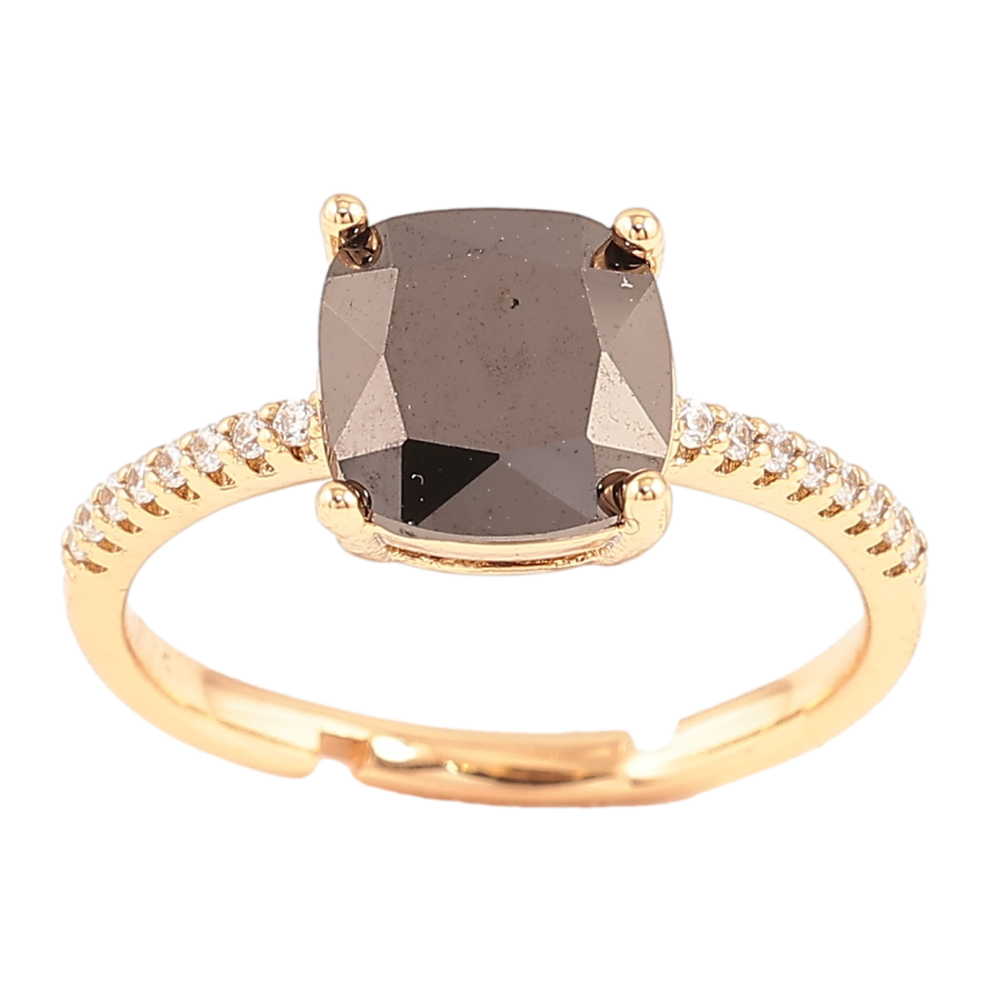 Каблучка Xuping Позолота 18K «Чорний фіаніт на доріжці цирконію, 8х8мм» фото №1 Каблучка Xuping Позолота 18K «Чорний фіаніт на доріжці цирконію, 8х8мм» фото №1