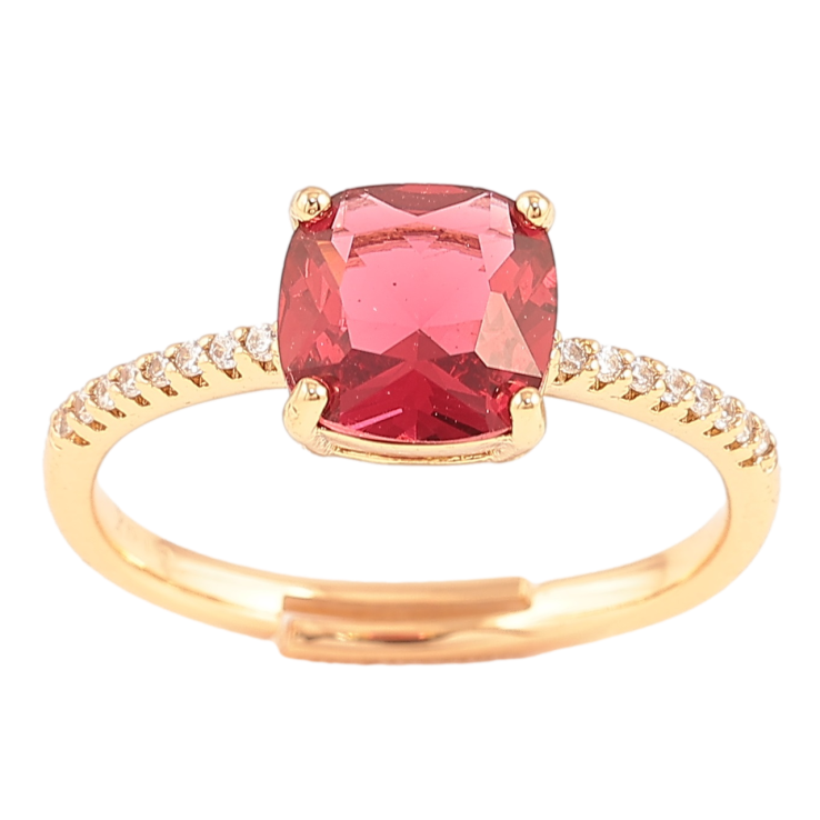 Каблучка Xuping Позолота 18K «Малиновый фіаніт на доріжці цирконію, 8х8мм» фото №7 Каблучка Xuping Позолота 18K «Малиновый фіаніт на доріжці цирконію, 8х8мм» фото №7