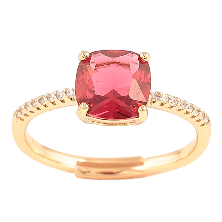 Каблучка Xuping Позолота 18K «Малиновый фіаніт на доріжці цирконію, 8х8мм» фото №1