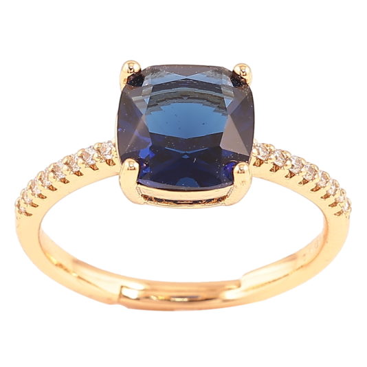 Кольцо Xuping Позолота 18K Синий фианит на дорожке циркония, 8х8мм фото №1