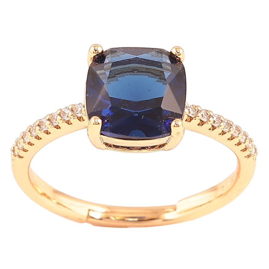 Каблучка Xuping Позолота 18K «Синій фіаніт на доріжці цирконію, 8х8мм» фото №1