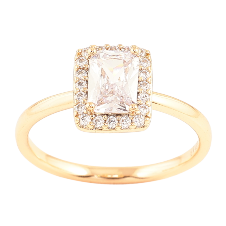 Каблучка Xuping Позолота 18K «Фіаніт в обрамленні цирконію» фото №1 Каблучка Xuping Позолота 18K «Фіаніт в обрамленні цирконію» фото №1