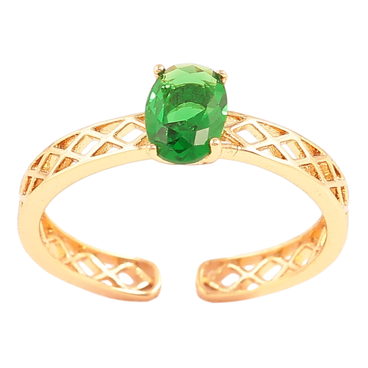 Каблучка Xuping Позолота 18K «Різьблена шинка з зеленим фіанітом» фото №2 Каблучка Xuping Позолота 18K «Різьблена шинка з зеленим фіанітом» фото №2