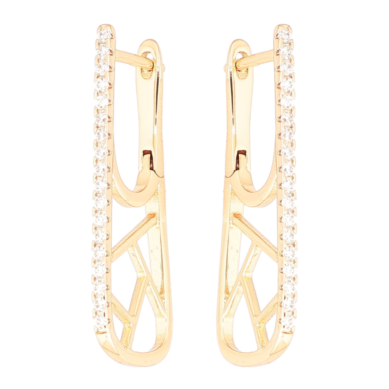 Серьги Xuping Позолота 18K английский замок Боковой узор с дорожками циркония фото №1