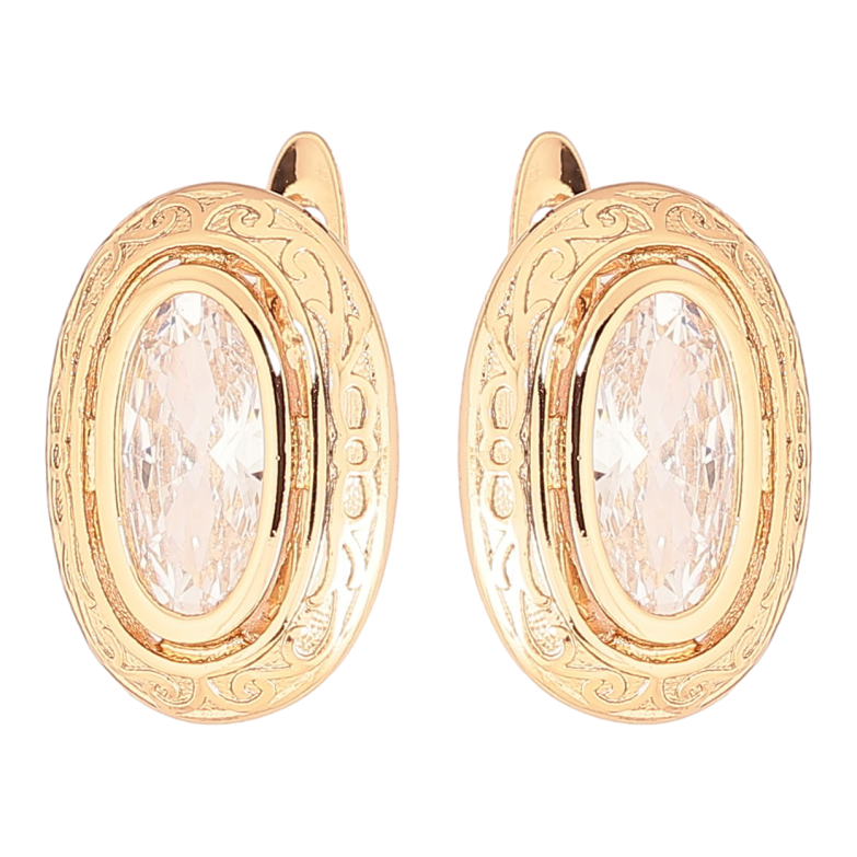 Серьги Xuping Позолота 18K английский замок Овалы с фианитами фото №1 Серьги Xuping Позолота 18K английский замок Овалы с фианитами фото №1