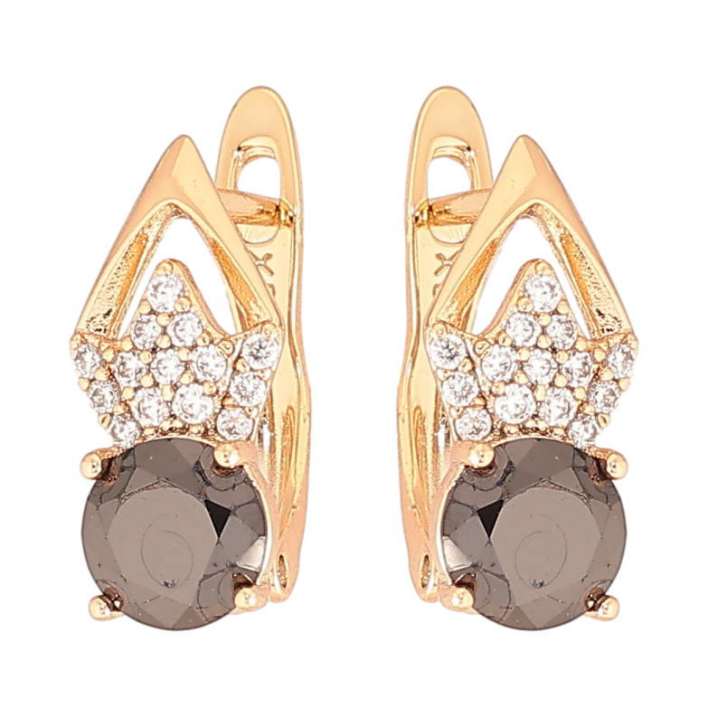 Серьги Xuping Позолота 18K английский замок Ромбовый узор с цирконием и черными фианитами фото №1 Серьги Xuping Позолота 18K английский замок Ромбовый узор с цирконием и черными фианитами фото №1