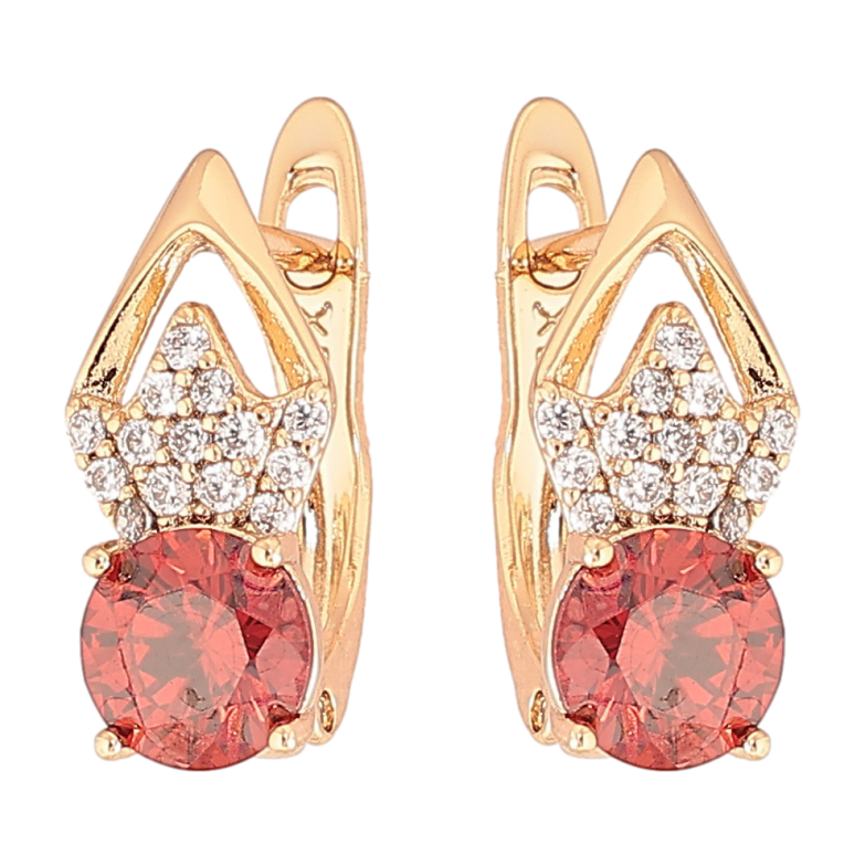 Серьги Xuping Позолота 18K английский замок Ромбовый узор с цирконием и красными фианитами фото №1 Серьги Xuping Позолота 18K английский замок Ромбовый узор с цирконием и красными фианитами фото №1