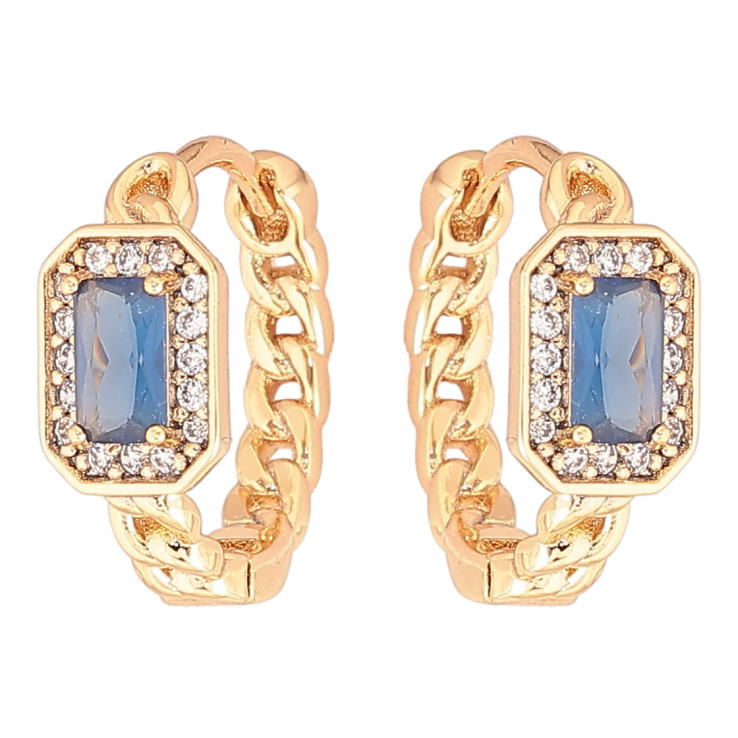 Серьги Xuping Позолота 18K колечки Узор цепочка с синими фианитами в обрамлении циркония фото №22