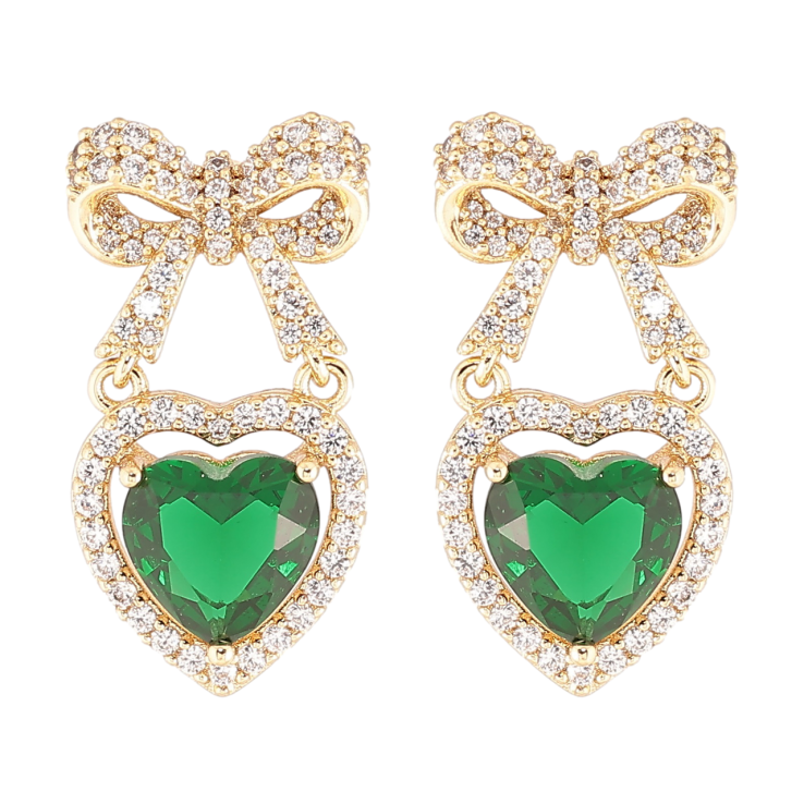Сережки Xuping Позолота 14K пусети «Банти з сердечками, інкрустація цирконієм із зеленими фіанітами» фото №18 Сережки Xuping Позолота 14K пусети «Банти з сердечками, інкрустація цирконієм із зеленими фіанітами» фото №18