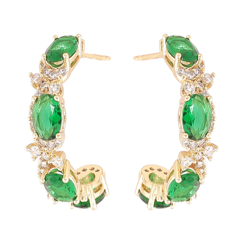 Сережки Xuping Позолота 14K пусети «Дуги з зеленими фіанітами та цирконієм» фото №1 Сережки Xuping Позолота 14K пусети «Дуги з зеленими фіанітами та цирконієм» фото №1