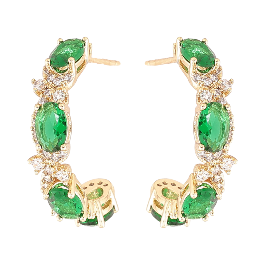 Сережки Xuping Позолота 14K пусети «Дуги з зеленими фіанітами та цирконієм» фото №1 Сережки Xuping Позолота 14K пусети «Дуги з зеленими фіанітами та цирконієм» фото №1