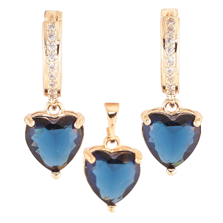 Набор Xuping M&L Цвет 18K Серьги Кулон Синие кристальные сердечки фото №2