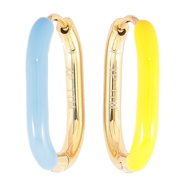 Сережки Xuping TTM Stainless Steel колір 14К колечка «Пофарбовані жовто-блакитною емаллю» фото №3