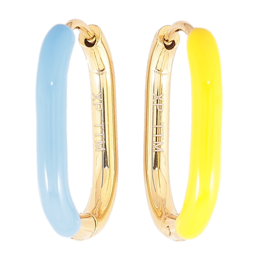 Серьги Xuping TTM Stainless Steel цвет 14К колечки Покраска желто-голубой эмалью фото №1