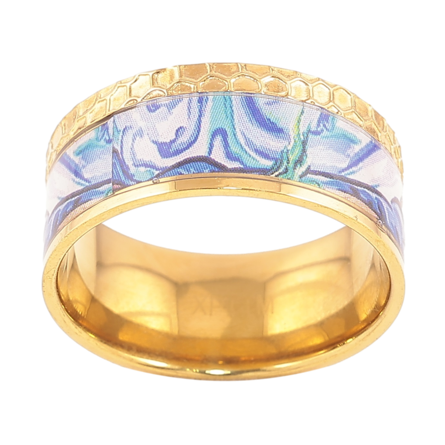 Кольцо Xuping TTM Stainless Steel Цвет 14К Цветной узор, шир. 9мм фото №1