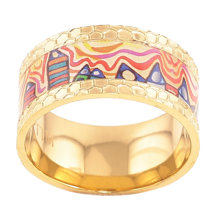 Кольцо Xuping TTM Stainless Steel Цвет 14К Цветной узор, шир. 10мм фото №3