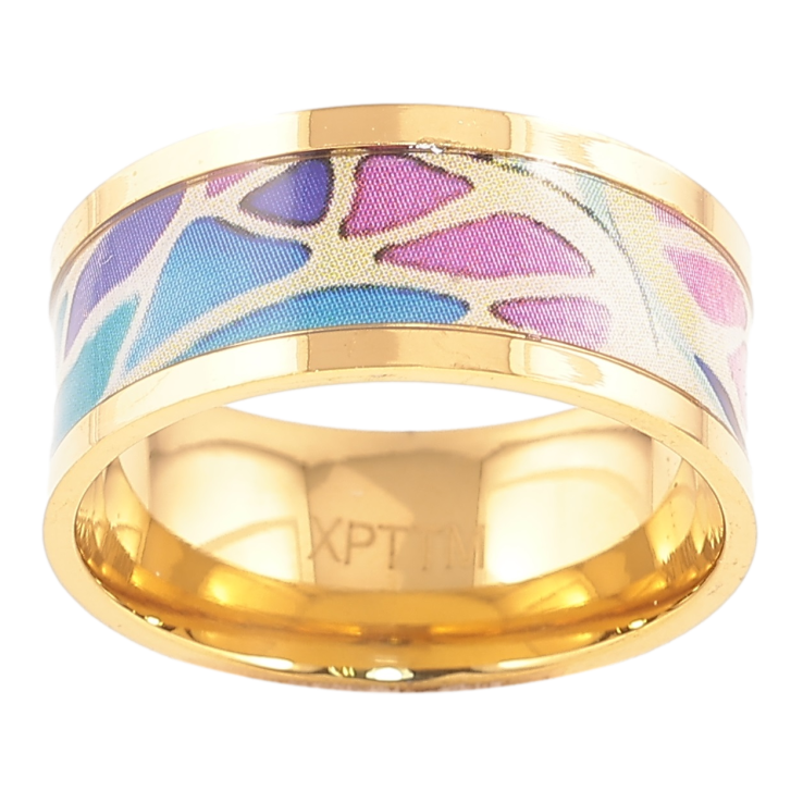 Кольцо Xuping TTM Stainless Steel Цвет 14К Цветной узор, шир. 9мм фото №17