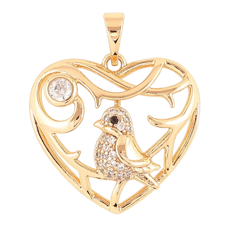 Кулон Xuping Позолота 18K «Сердечко з пташкою» для ланцюжка до 5мм фото №1
