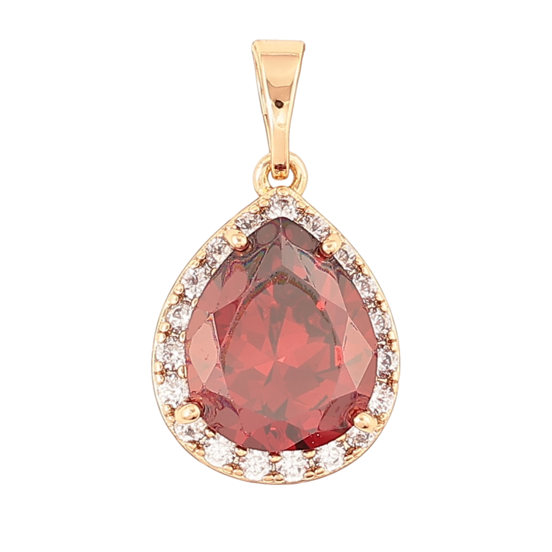 Кулон Xuping Позолота 18K Каплевидный красный фианит в обрамлении циркония для цепочки до 5мм фото №1