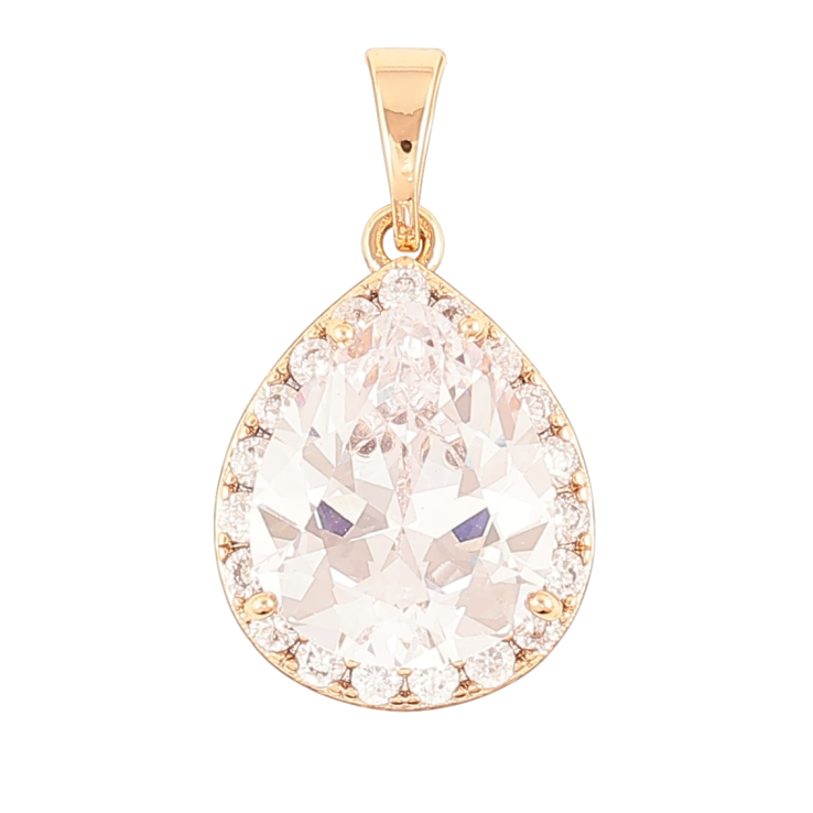 Кулон Xuping Позолота 18K «Краплеподібний фіаніт в обрамленні цирконію» для ланцюжка до 5мм фото №5 Кулон Xuping Позолота 18K «Краплеподібний фіаніт в обрамленні цирконію» для ланцюжка до 5мм фото №5