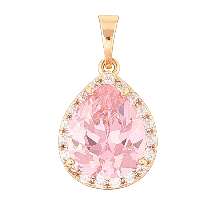 Кулон Xuping Позолота 18K «Краплеподібний рожевий фіаніт в обрамленні цирконію» для ланцюжка до 5мм фото №1 Кулон Xuping Позолота 18K «Краплеподібний рожевий фіаніт в обрамленні цирконію» для ланцюжка до 5мм фото №1