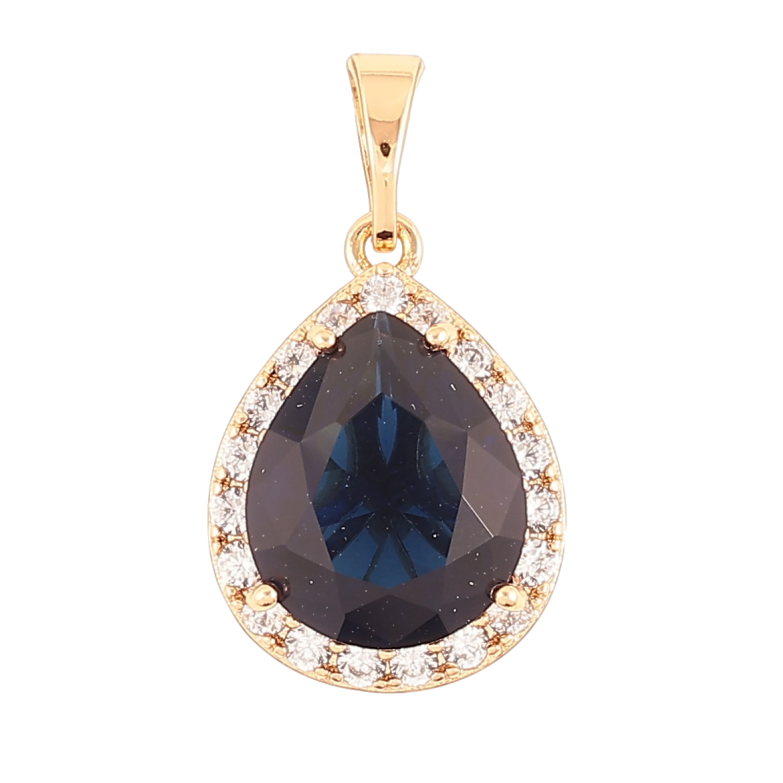 Кулон Xuping Позолота 18K Каплевидный синий фианит в обрамлении циркония для цепочки до 5мм фото №1