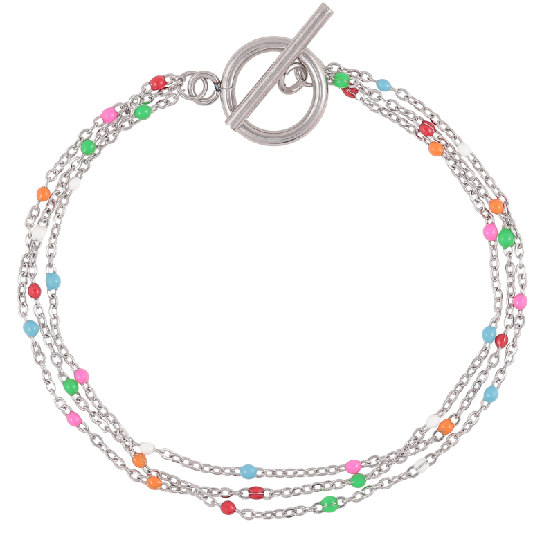 Браслет Xuping ТТМ Stainless Steel колір Родій «Потрійний ланцюжок з різнокольоровою емаллю» розмір 19см х 5мм фото №1