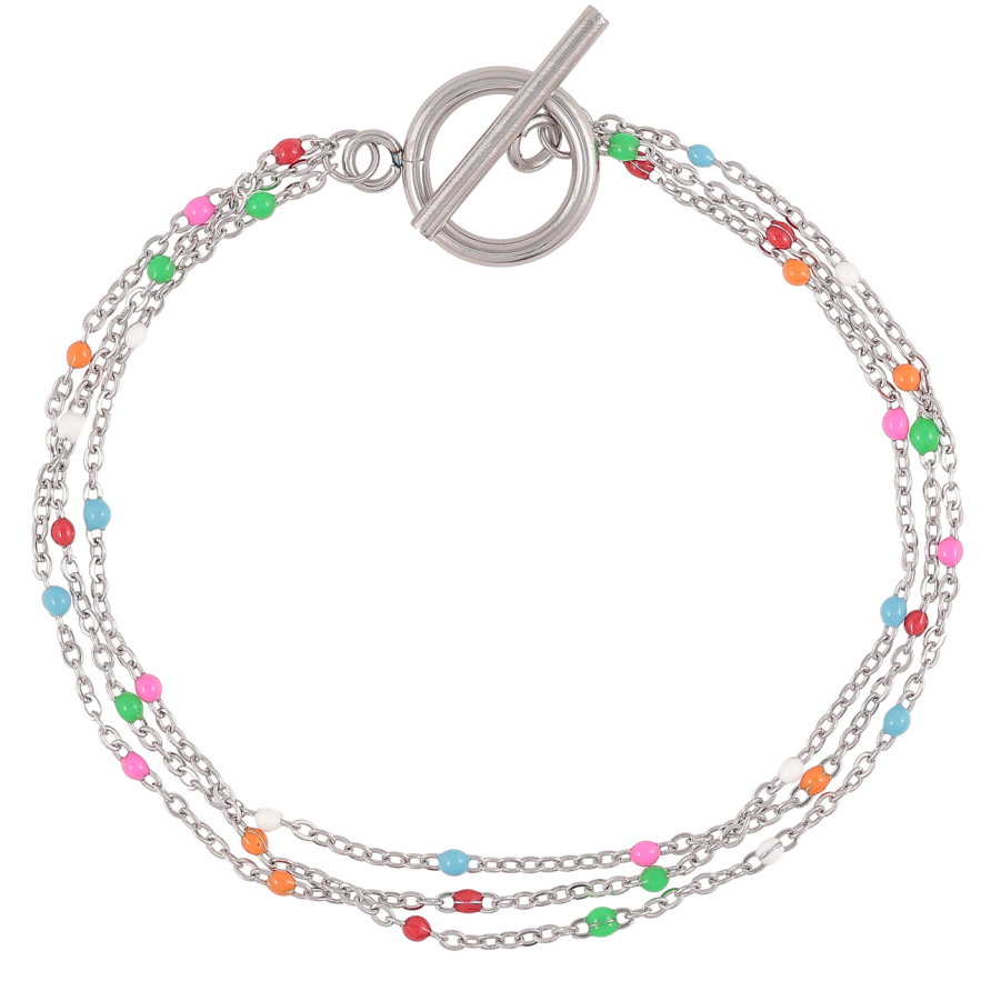 Браслет Xuping ТТМ Stainless Steel цвет Родий Тройная цепочка с разноцветной эмалью размер 19см х 5мм фото №1