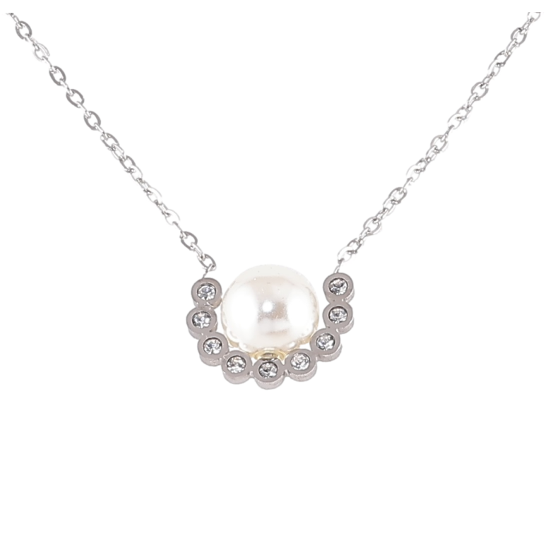 Підвіска на ланцюжку Xuping ТТМ Stainless Steel колір Родій «Перлова підвіска» дл. 46-51см х 1.5мм фото №1