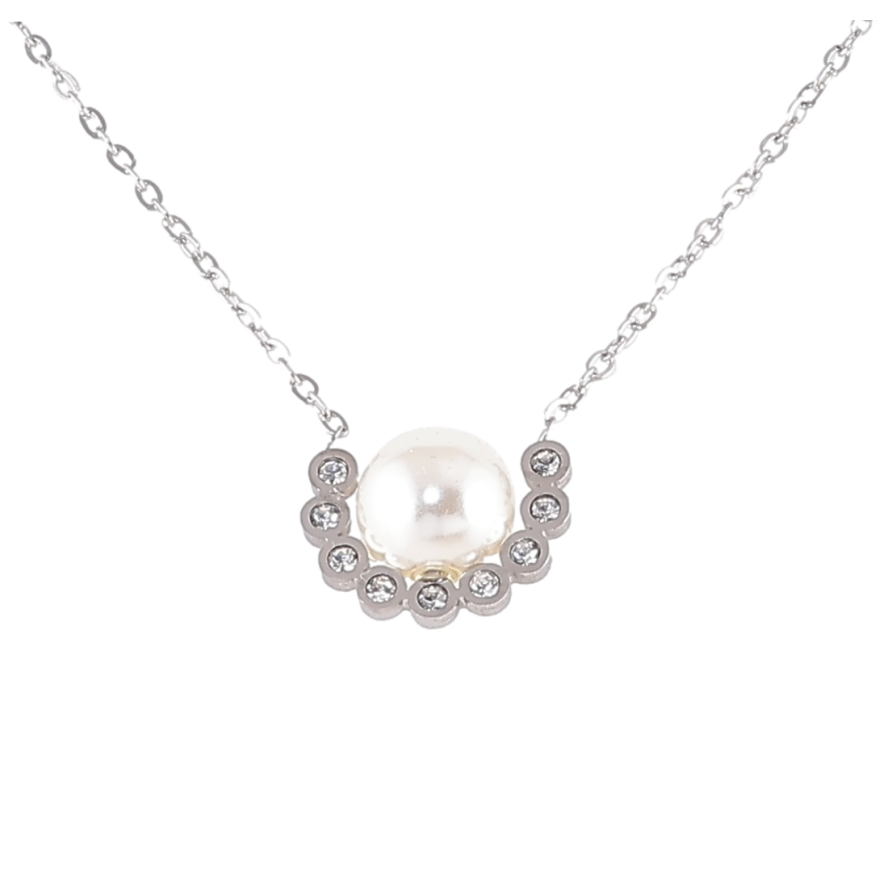 Підвіска на ланцюжку Xuping ТТМ Stainless Steel колір Родій «Перлова підвіска» дл. 46-51см х 1.5мм фото №1