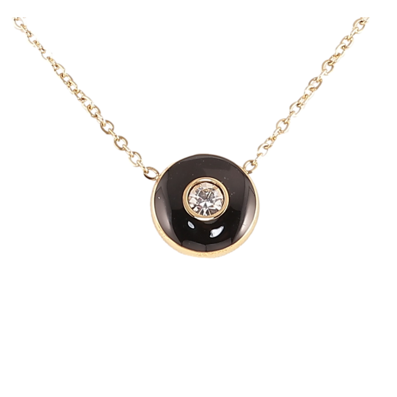 Подвеска на цепочке Xuping ТТМ Stainless Steel цвет 14К Черный круг с кристаллом, ø 12мм дл. 46-51см х 1.5мм фото №1