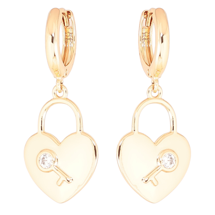 Серьги Xuping Позолота 18K подвески на колечках Замочки-сердечки с ключиками фото №18