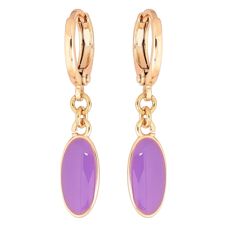 Серьги Xuping Позолота 18K подвески на колечках Овалы с сиреневой эмалью фото №1 Серьги Xuping Позолота 18K подвески на колечках Овалы с сиреневой эмалью фото №1