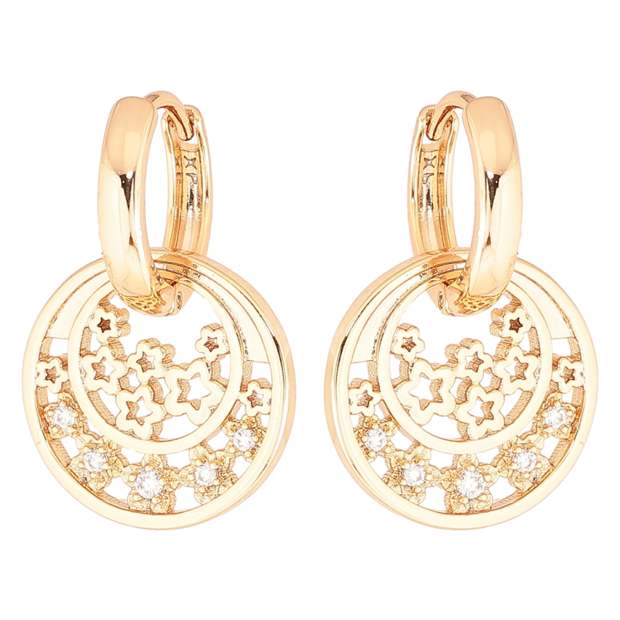 Серьги Xuping Позолота 18K подвески на колечках Кольца с цветочным узором 2 в 1 фото №1