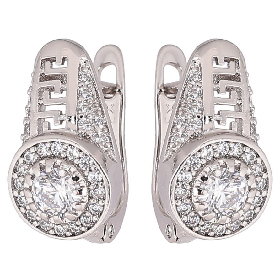 Серьги Xuping Родий английский замок Инкрустация цирконием с греческим узором фото №1 Серьги Xuping Родий английский замок Инкрустация цирконием с греческим узором фото №1