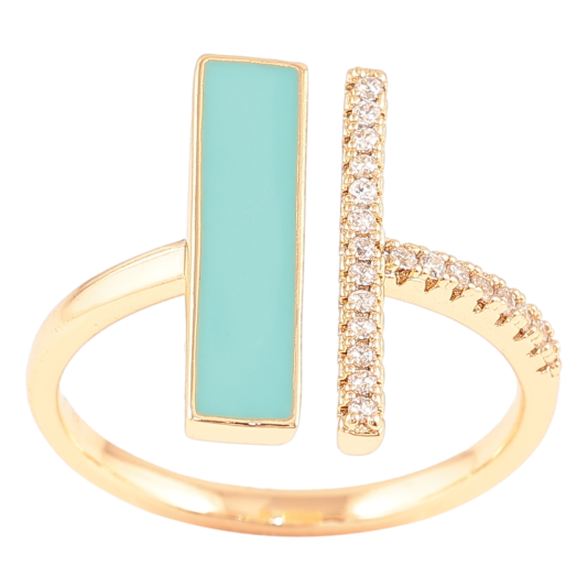 Кольцо Xuping Позолота 18K Узор с бирюзовой эмалью и дорожкой циркония фото №1