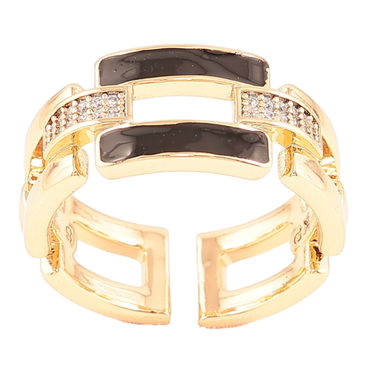 Кольцо Xuping Позолота 18K Браслетный узор с черной эмалью и цирконием фото №1
