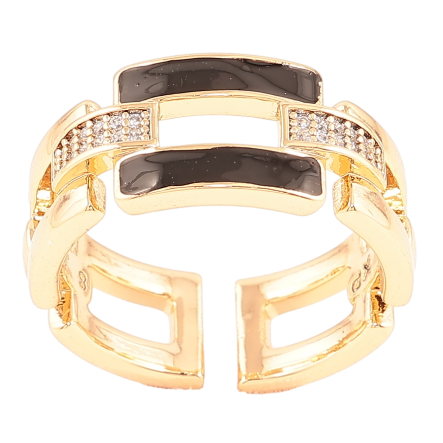 Кольцо Xuping Позолота 18K Браслетный узор с черной эмалью и цирконием фото №1