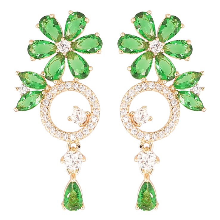 Сережки Xuping M&L Колір 18K пусети «Квіткові підвіски з інкрустацією цирконієм та зеленими фіанітами» фото №2